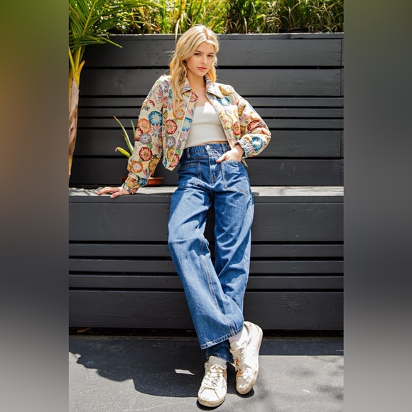 Retro Floral Jacquard Cropped Jacket - eesome - Picture 7 of 9